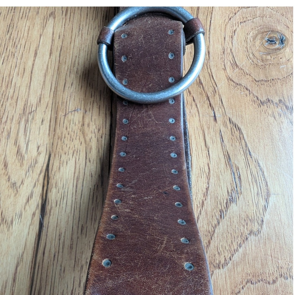 Vtg J.Crew Grommet Belt Brown Leather Ring Buckle Made in England Sz L/XL 40in - Picture 4 of 7